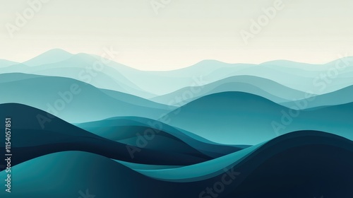 Abstract Teal Mountainscape Scenic Vista