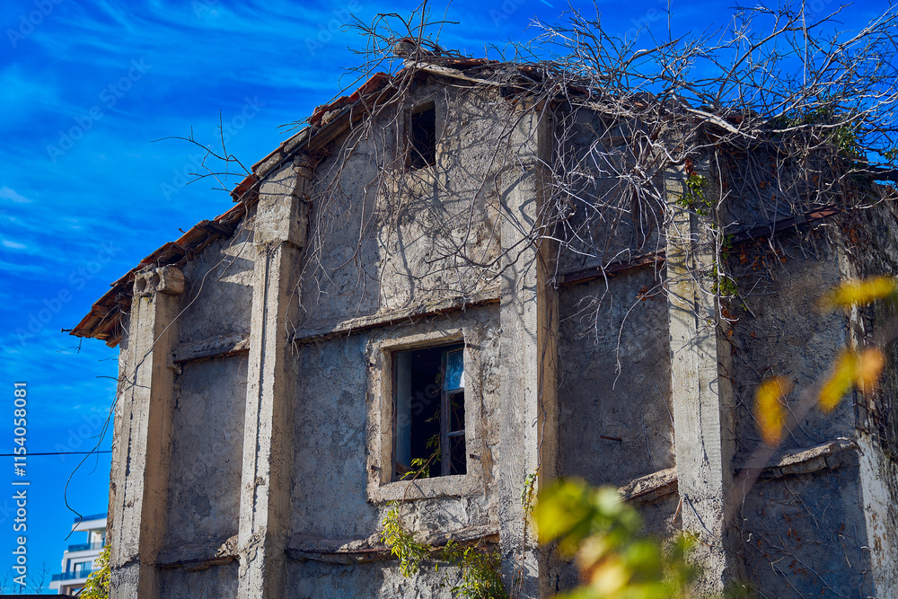 mediterranean abandoned house side view in winter mediterranean abandoned house side view in winter