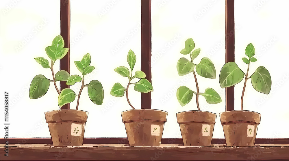 Beautiful Indoor Plants in Pots with Green Leaves and Soft Light from Windowsill Beautiful Indoor Plants in Pots with Green Leaves and Soft Light from Windowsill