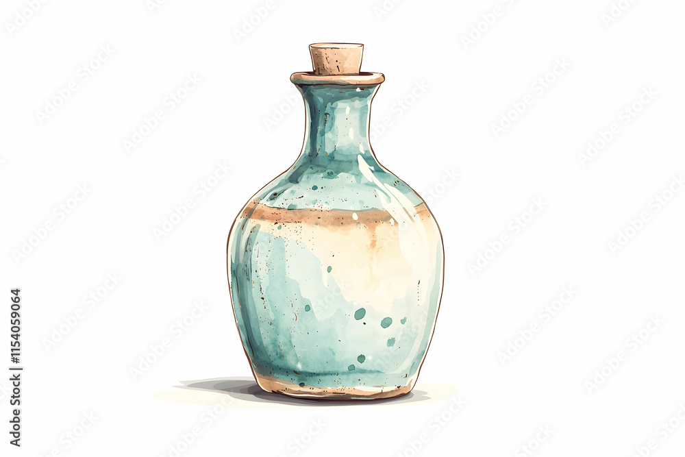 Elegant Turquoise Ceramic Bottle with Cork Stopper, Artistic Handcrafted Design and Smooth Glazing Elegant Turquoise Ceramic Bottle with Cork Stopper, Artistic Handcrafted Design and Smooth Glazing