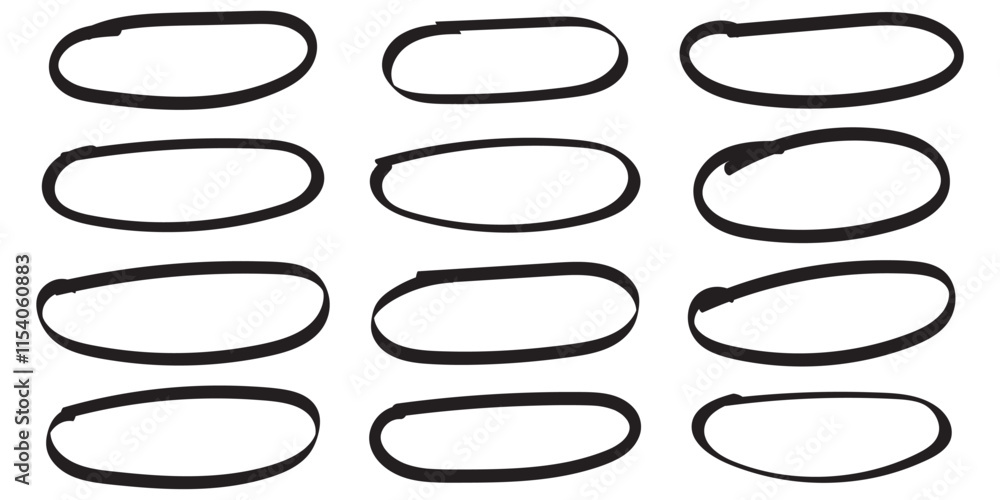 Set of hand drawn black doodle ellipses. Bright black scribble ovals and bubbles to circle and highlight text. Collection of different brush drawn black circles. Marker round elements Set of hand drawn black doodle ellipses. Bright black scribble ovals and bubbles to circle and highlight text. Collection of different brush drawn black circles. Marker round elements