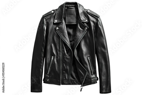 Classic Black Leather Biker Jacket with Silver Hardware photo