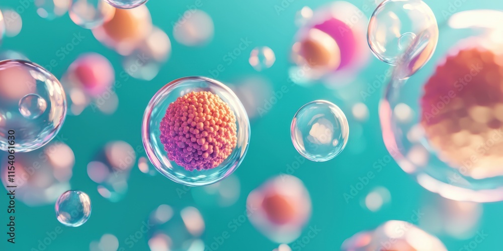 Colorful Micro Cells and Bubbles Under Abstract Light Background Colorful Micro Cells and Bubbles Under Abstract Light Background
