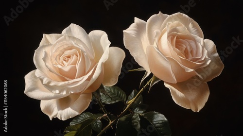 Fototapeta Naklejka Na Ścianę i Meble -  Elegant beige roses embody love and beauty with velvety petals and rich symbolism in a timeless floral display against a dark background