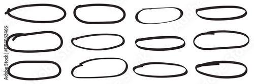 Handdrawn doodle circle highlights. Brush marker pen round ovals. Scribble horizontal ellipse inrounder. Round scrawl frames. Vector illustration of freehand painted circular note. Hand drawn doodle 