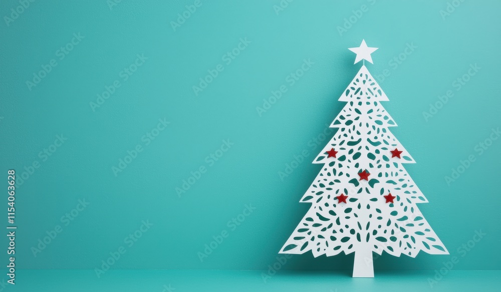 Elegant White Christmas Tree on Teal Background for Holiday Decor Elegant White Christmas Tree on Teal Background for Holiday Decor