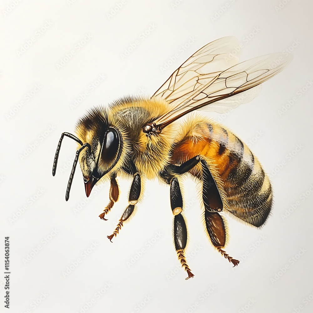Hyperrealistic Painting of a Honeybee in Flight Hyperrealistic Painting of a Honeybee in Flight