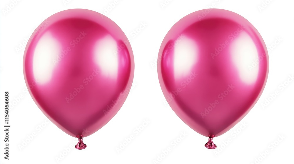 Two glossy pink inflated balloons isolated on a white background for party or festive event decoration concepts. Two glossy pink inflated balloons isolated on a white background for party or festive event decoration concepts.