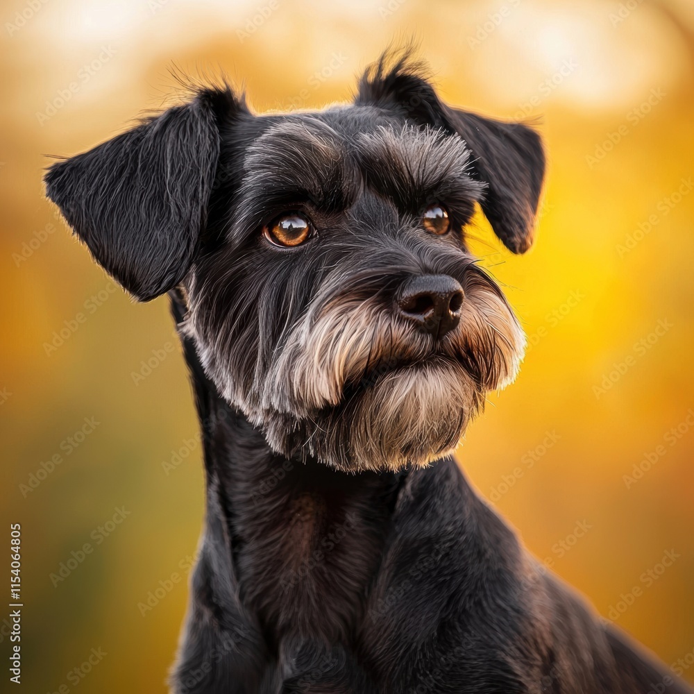 Close-Up of a Black Dog with Expressive Eyes in Autumn Background Close-Up of a Black Dog with Expressive Eyes in Autumn Background