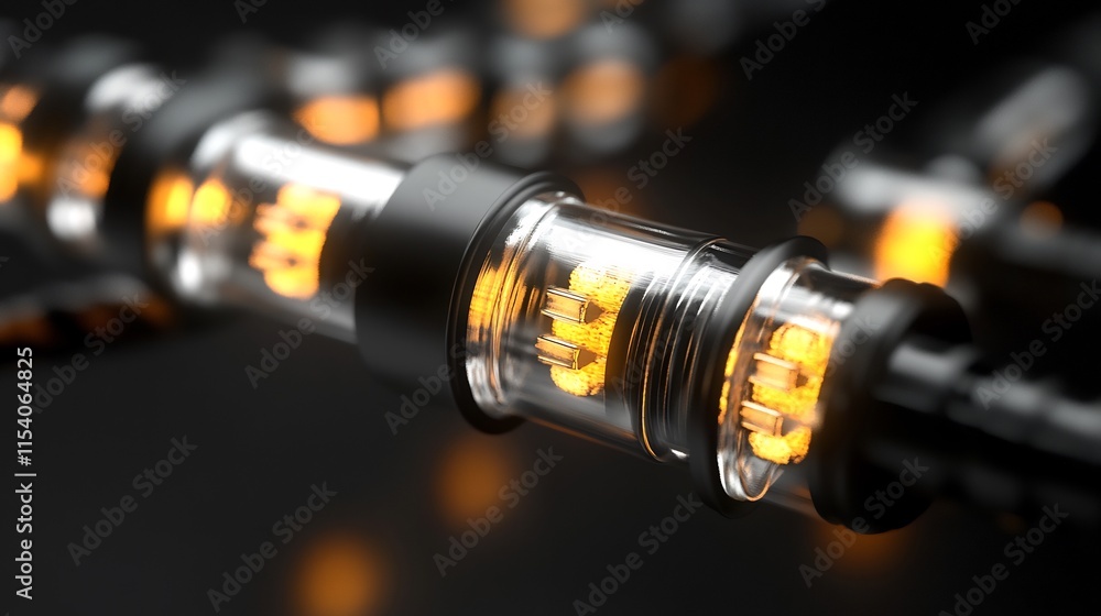 Obraz premium Close-up of Illuminated Technological Components in a Dark Setting