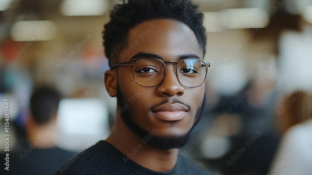 A young man with glasses looks directly at the camera A young man with glasses looks directly at the camera