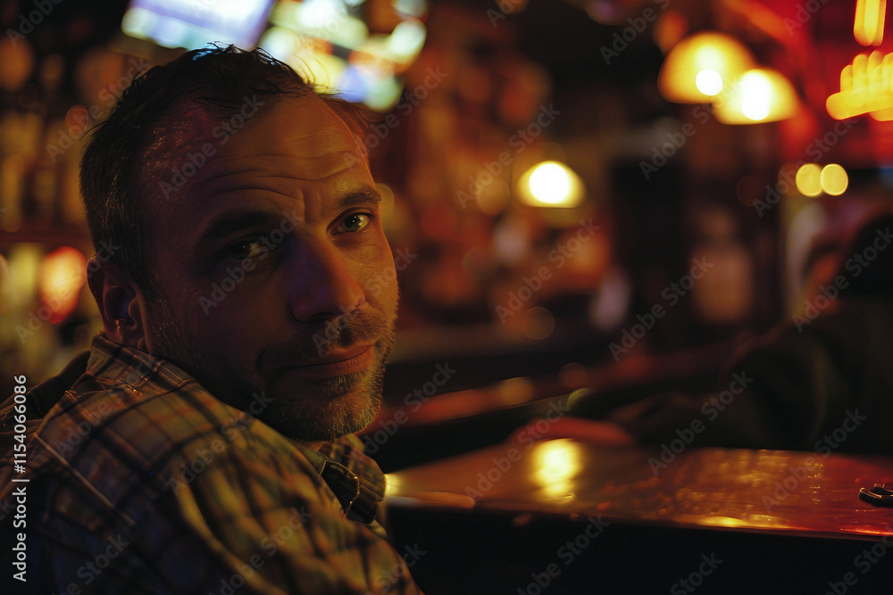 Generative AI Image of a Person in a Bar with Warm Lighting, Evoking Nightlife Atmosphere Generative AI Image of a Person in a Bar with Warm Lighting, Evoking Nightlife Atmosphere