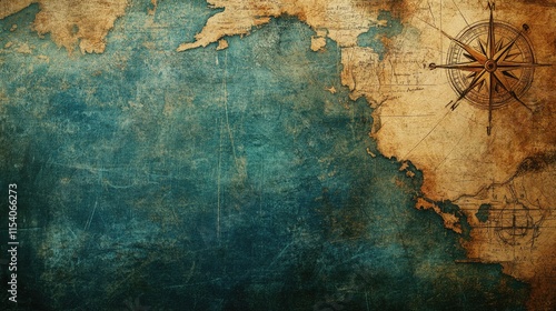 Aged Map With Compass Showing Ocean Exploration