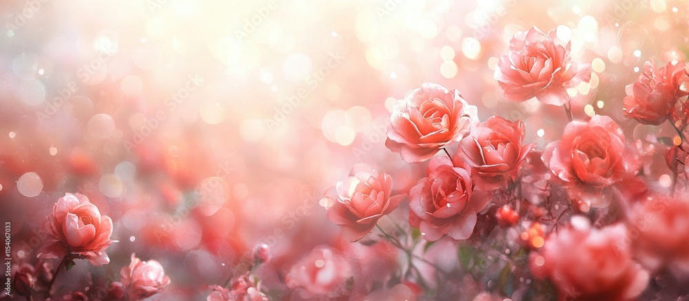 Rose flower bush with soft blurred bokeh in a dreamy spring backdrop creating a romantic and tranquil atmosphere for floral designs. Rose flower bush with soft blurred bokeh in a dreamy spring backdrop creating a romantic and tranquil atmosphere for floral designs.
