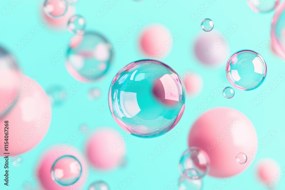 Colorful Bubbles Floating on Soft Background with Light Reflection Colorful Bubbles Floating on Soft Background with Light Reflection