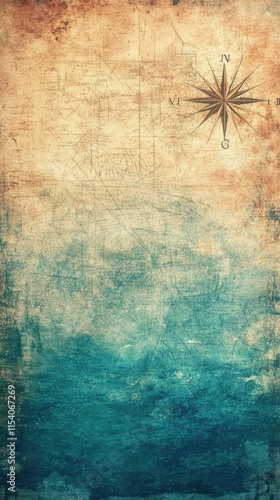 Aged Map Background With Vintage Compass Rose