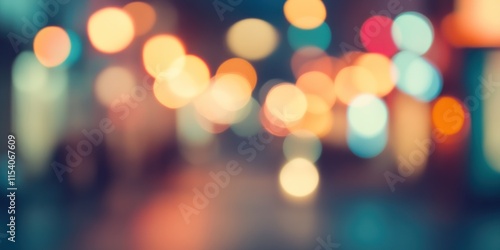 Blurred bright glowing lights of district in megapolis under dusk sky in evening on blurred background