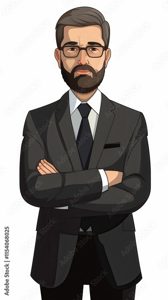 Man in Suit and Tie With Glasses and Beard Presents a Professional Demeanor in Cartoon Vector Style. Generative AI Man in Suit and Tie With Glasses and Beard Presents a Professional Demeanor in Cartoon Vector Style. Generative AI