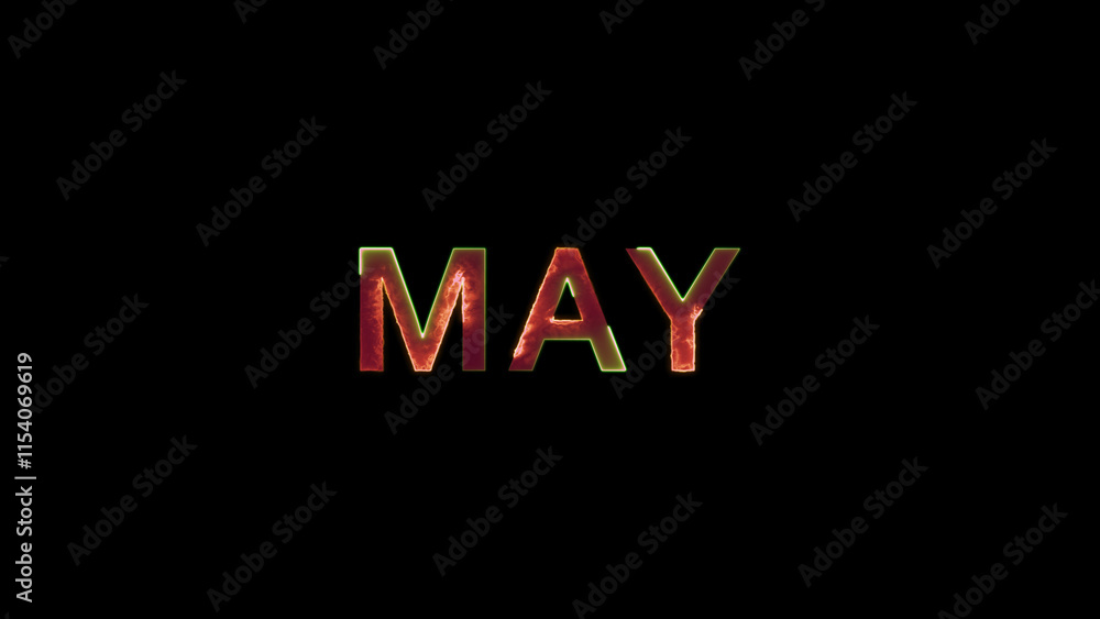 Abstract glowing may month text colorful neon light 4k illustration on black background. Abstract glowing may month text colorful neon light 4k illustration on black background.