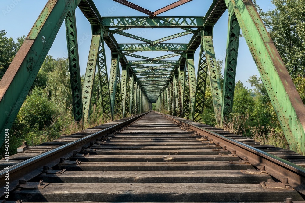 Fototapeta premium A Majestic Railway Bridge Through Lush Green Forest: A Timeless Perspective of Nature and Infrastructure