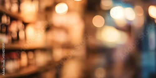 Blurred bright glowing lights of district in megapolis under dusk sky in evening on blurred background