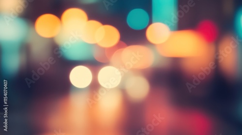 Blurred bright glowing lights of district in megapolis under dusk sky in evening on blurred background