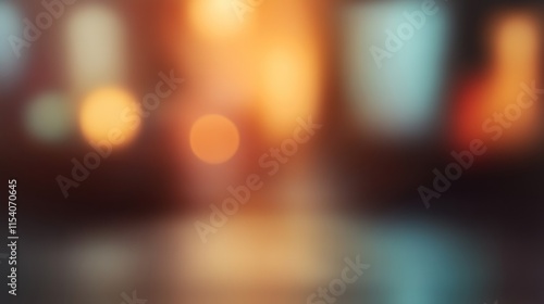 Blurred bright glowing lights of district in megapolis under dusk sky in evening on blurred background