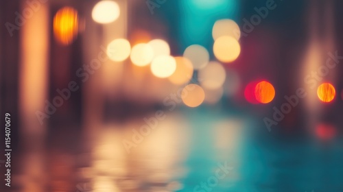Blurred bright glowing lights of district in megapolis under dusk sky in evening on blurred background