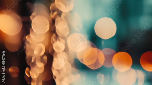 Blurred bright glowing lights of district in megapolis under dusk sky in evening on blurred background