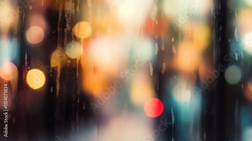 Blurred bright glowing lights of district in megapolis under dusk sky in evening on blurred background