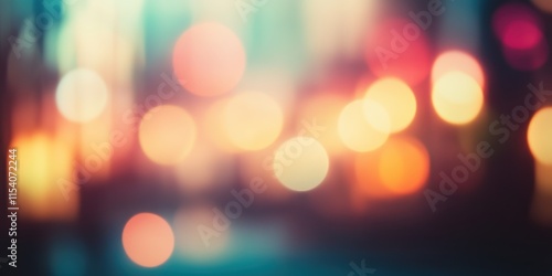 Blurred bright glowing lights of district in megapolis under dusk sky in evening on blurred background