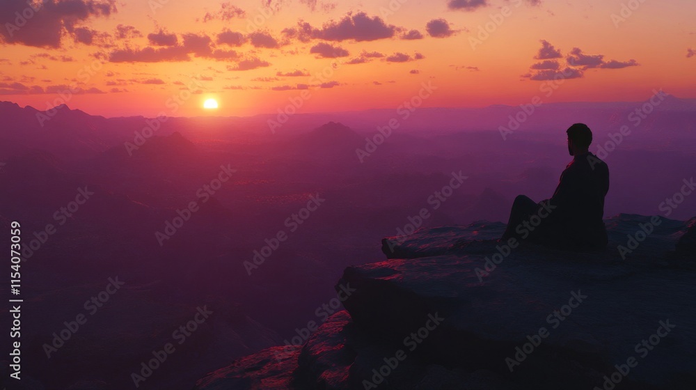 Serene Sunset View from Mountain Peak with Nature Focus Serene Sunset View from Mountain Peak with Nature Focus