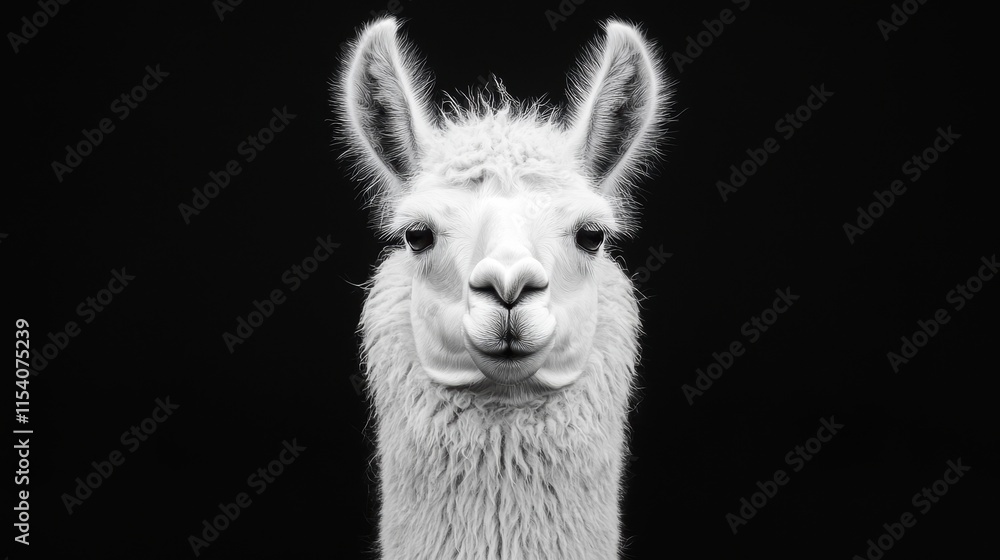 Fototapeta premium Close-Up Portrait of a Llama Against a Dark Background