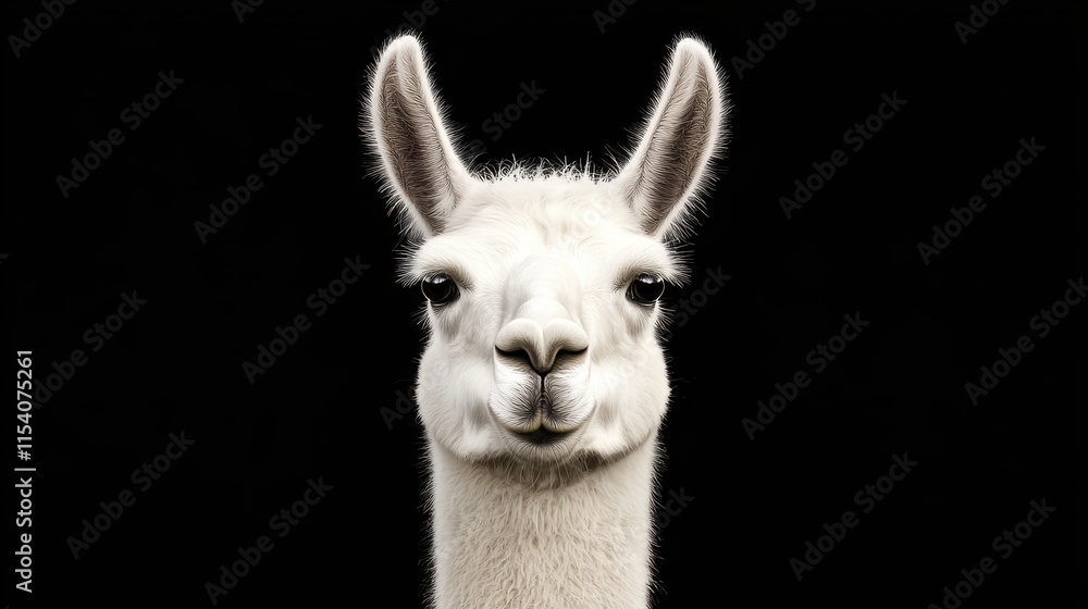 Obraz premium Majestic White Llama Portrait Against Solid Black Background
