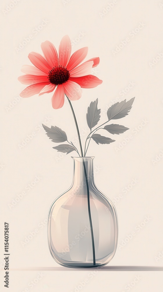 Elegant Minimalist Still Life of a Single Flower in a Glass Vase on a Neutral Background. Generative AI Elegant Minimalist Still Life of a Single Flower in a Glass Vase on a Neutral Background. Generative AI