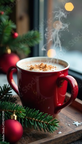 Wallpaper Mural Cozy winter scene with a steaming mug of hot cocoa and pine sprigs, mug, cozy, festive Torontodigital.ca