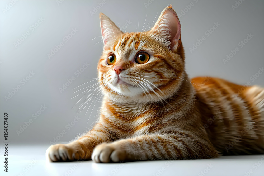 Charming Ginger Tabby Cat with Bright Eyes and Sleek Fur Relaxing on a Soft Surface in Natural Light Charming Ginger Tabby Cat with Bright Eyes and Sleek Fur Relaxing on a Soft Surface in Natural Light