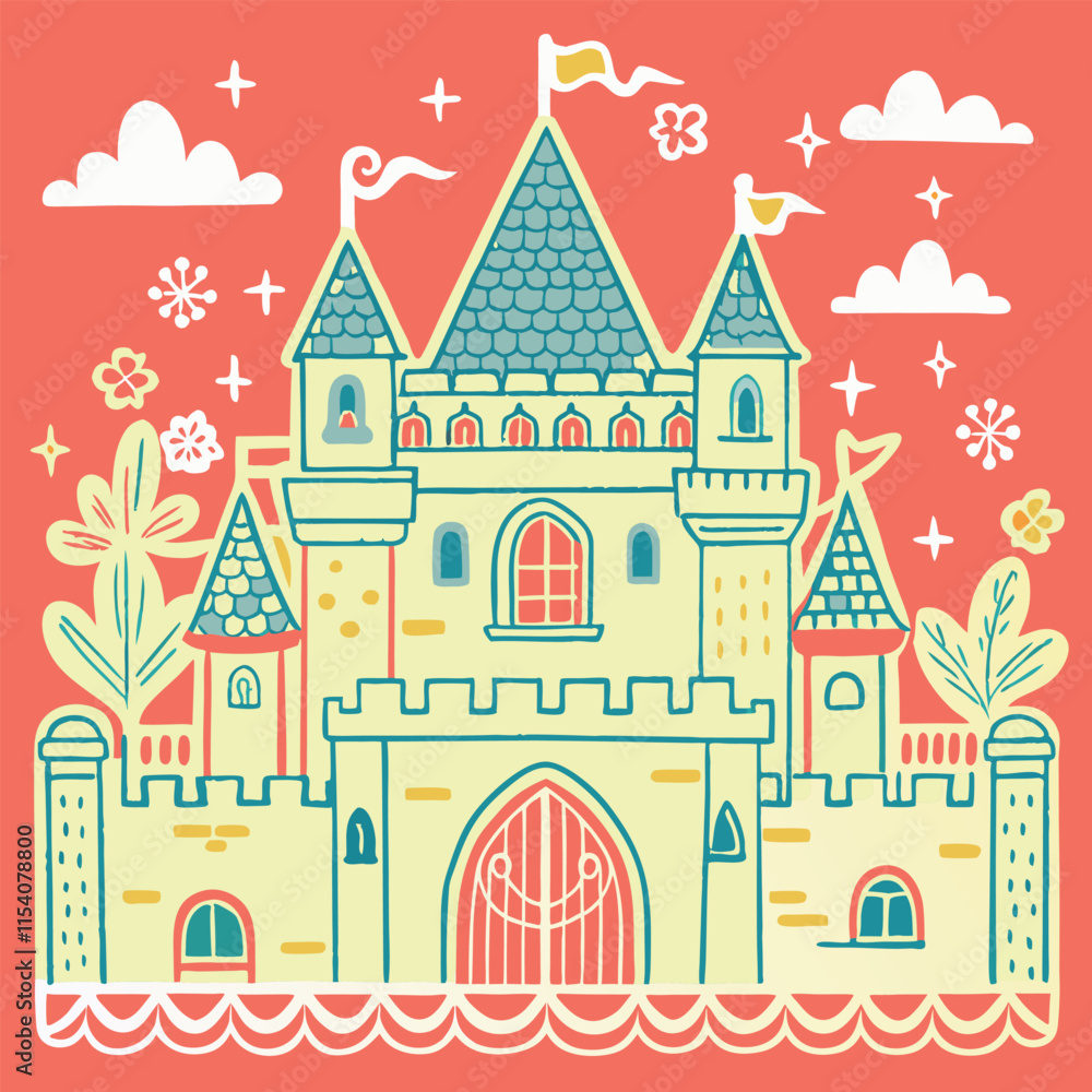 Castle watercolor simple design illustration Castle watercolor simple design illustration