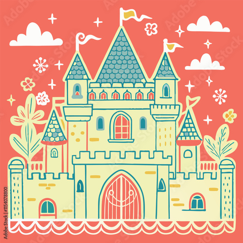 Castle watercolor simple design illustration