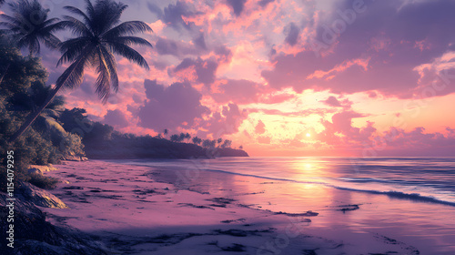 A peaceful morning-after scene showing the beach with traces of the night's party under a pastel sunrise 