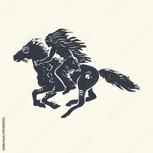Native American Indian Riding a Horse Vector Illustration