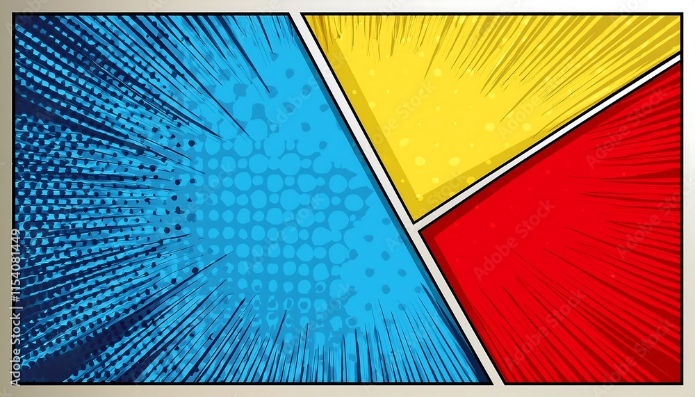 Fototapeta premium Colorful comic book style background with blue, red, and yellow panels