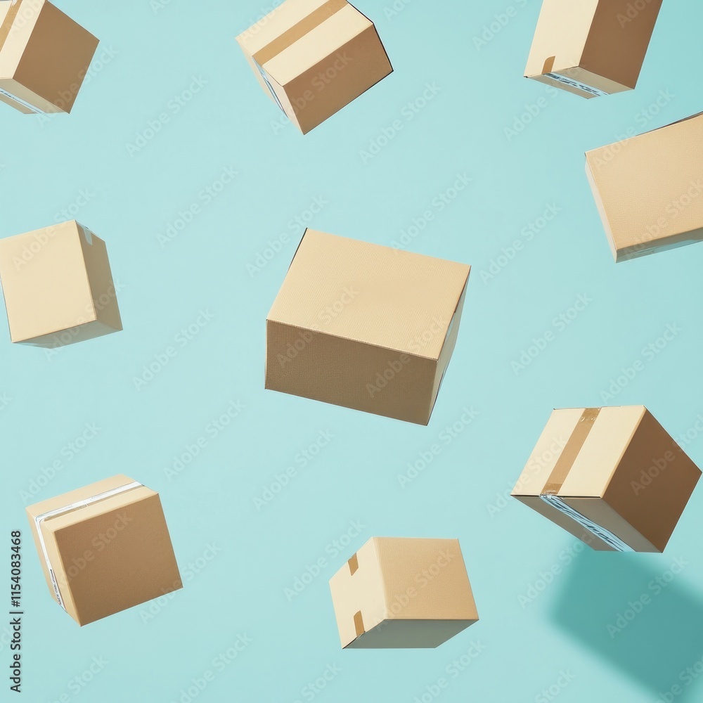 Falling cardboard boxes on blue background. Falling cardboard boxes on blue background.
