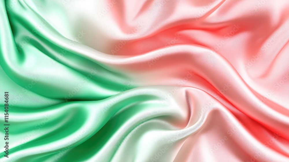 Fototapeta premium Elegant pink and green satin fabric texture with soft waves perfect for textile design and background applications