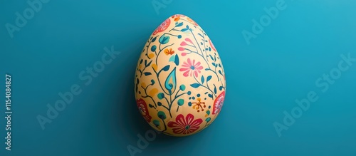 Decorative wooden egg featuring colorful floral designs for creative Easter art and craft projects photo