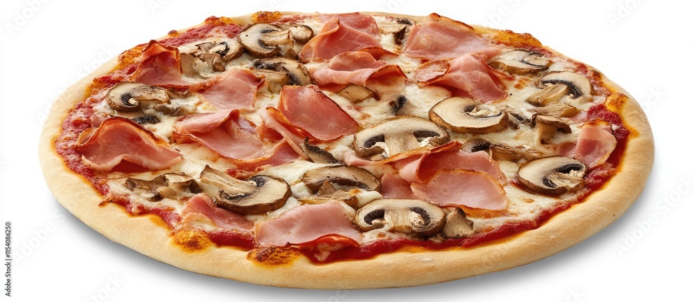 Classic pizza topped with savory cooked ham and fresh mushrooms on a golden crust ideal for delicious meal reflections. Classic pizza topped with savory cooked ham and fresh mushrooms on a golden crust ideal for delicious meal reflections.