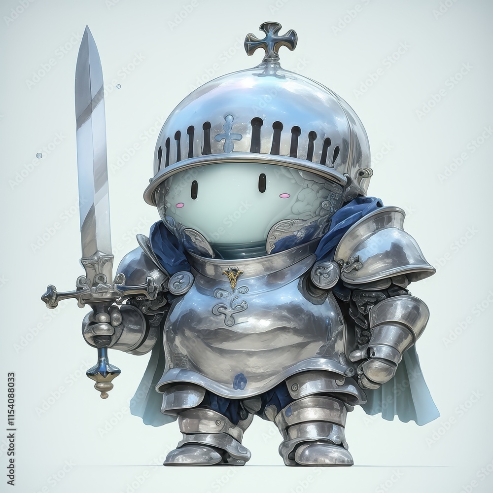 Fototapeta premium A cute knight character in shiny armor holding a sword.