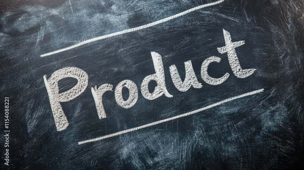 Fototapeta premium Handwritten product title on a chalkboard surface conveying creativity and education in a rustic, classic style. Ideal for marketing and branding.