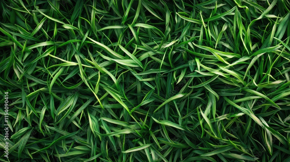Close-up texture of lush green grass leaves for natural background concept in gardening or landscaping themes Close-up texture of lush green grass leaves for natural background concept in gardening or landscaping themes