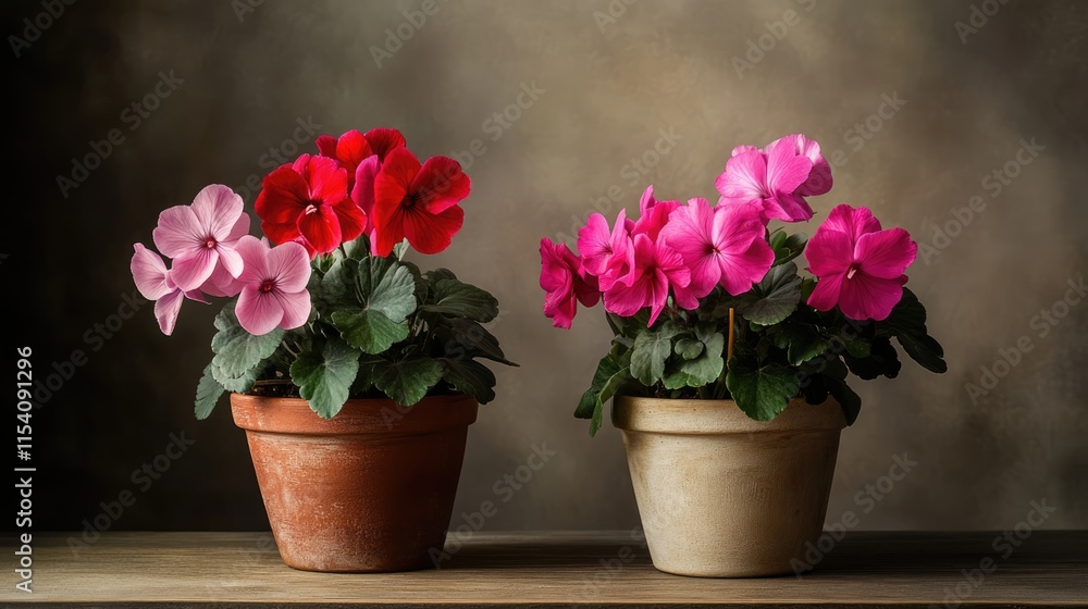 Vibrant pink and red cyclamen flowers in pottery pots showcasing natural beauty and elegance for home decor or gardening inspiration. Vibrant pink and red cyclamen flowers in pottery pots showcasing natural beauty and elegance for home decor or gardening inspiration.